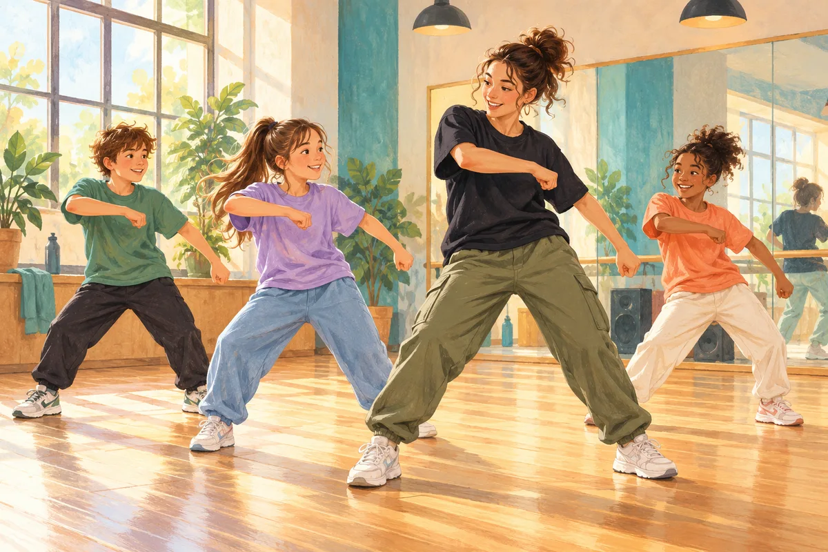 Illustration : Enfants découvrant une chorégraphie hip-hop.