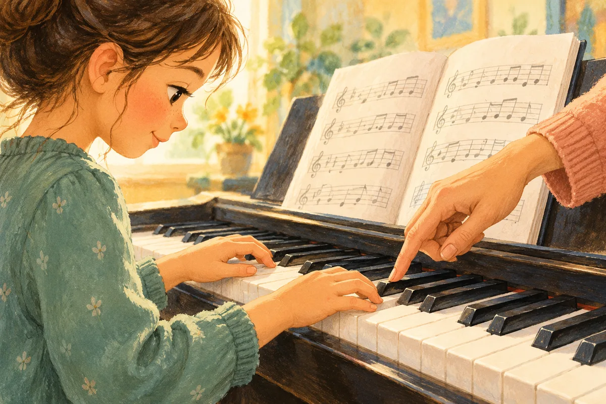 Illustration : Mains d’un enfant pratiquant un instrument à clavier.