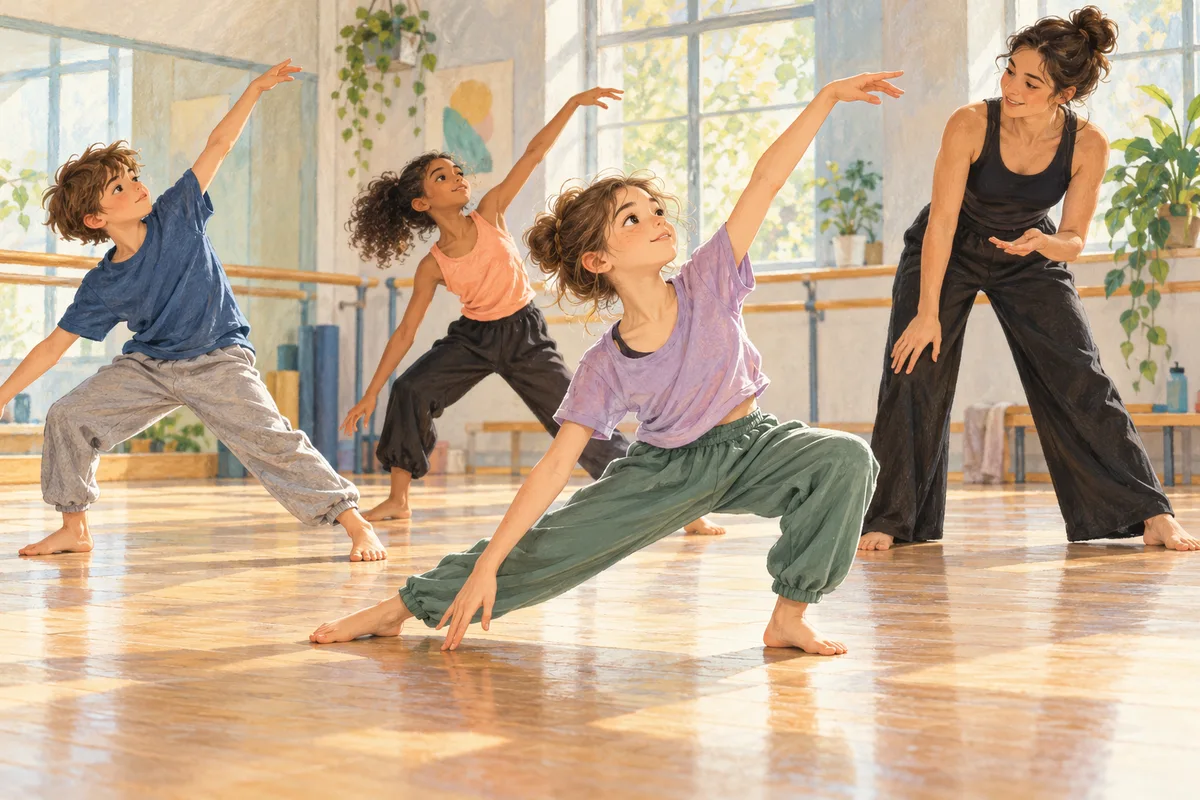 Illustration : Cours de danse moderne et jazz pour enfants et adolescents.
